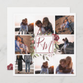 Bloemblok Monogram Bourgogne Floral Multi Foto Save The Date (Voorkant / Achterkant)