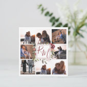 Bloemblok Monogram Bourgogne Floral Multi Foto Save The Date (Staand voorkant)