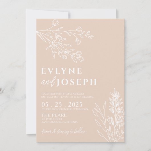 Bloemblush Boho Chic Neutral Wedding Kaart (Voorkant)
