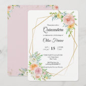Bloemblush elegante Quinceañera uitnodiging (Voorkant / Achterkant)