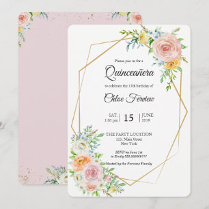 Bloemblush elegante Quinceañera uitnodiging