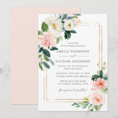 Bloemblush gouden Lijst bruiloft Kaart (Voorkant / Achterkant)