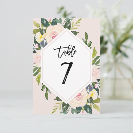 Bloemblush Handgeschreven Tabel 7 Nummer Kaart (Staand voorkant)