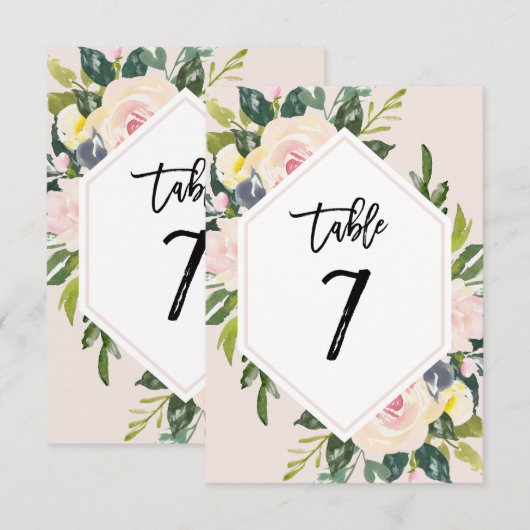 Bloemblush Handgeschreven Tabel 7 Nummer Kaart (Voorkant / Achterkant)