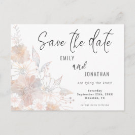 Bloemblush perzik grijs bruiloft Bewaar de datum Briefkaart