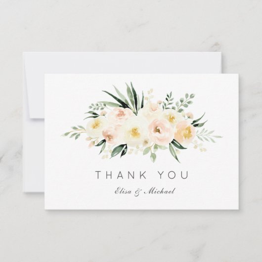 Bloemblush perzik groen Minimal dank je kaart (Voorkant)