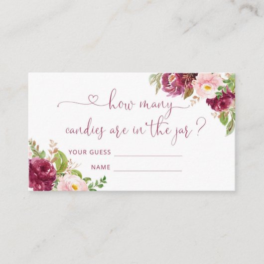Bloemblush roze bordeaux raden hoeveel snoepjes informatiekaartje (Voorkant)