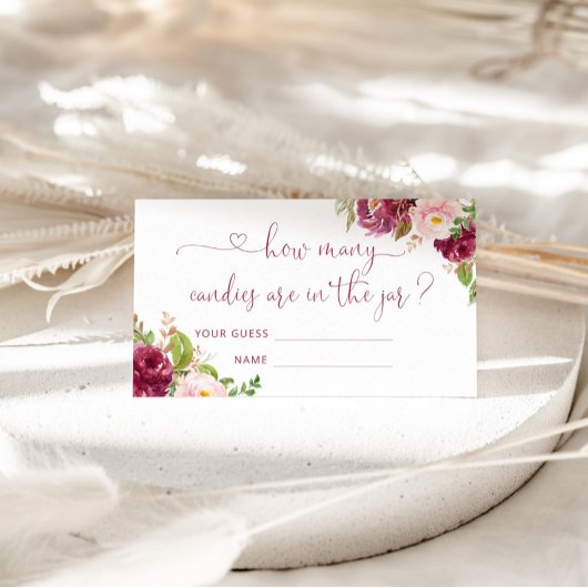 Bloemblush roze bordeaux raden hoeveel snoepjes informatiekaartje