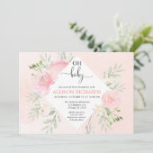 Bloemblush roze en groen meisje baby shower kaart (Staand voorkant)