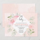 Bloemblush roze en groen meisje baby shower kaart (Voorkant / Achterkant)