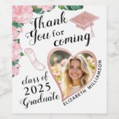 Bloemblush roze en wit Afstuderen Dank u Wijn Etiket (Enkel label)
