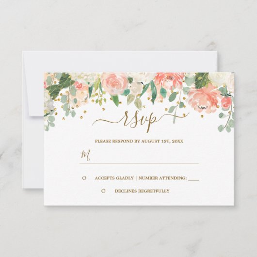 Bloemblush Roze Goud Confetti RSVP (Voorkant)