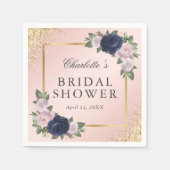 Bloemblush Roze Goud Navy Blauw Vrijgezellenfeest Servet (Voorkant)