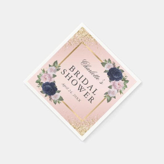 Bloemblush Roze Goud Navy Blauw Vrijgezellenfeest Servet (Hoek)
