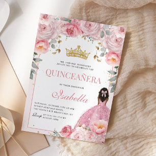 Bloemblush Roze Goud Quinceanera Princess Kaart