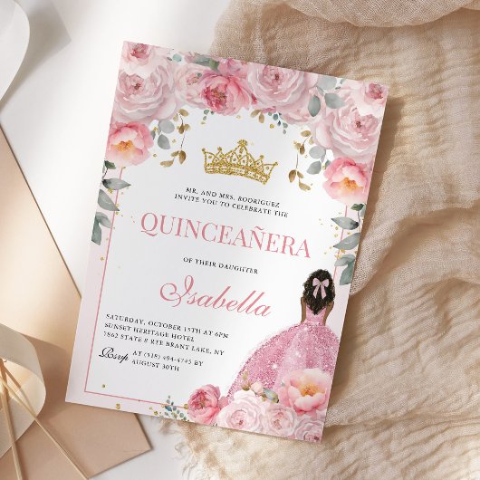 Bloemblush Roze Goud Quinceanera Princess Kaart