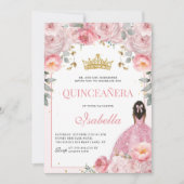 Bloemblush Roze Goud Quinceanera Princess Kaart (Voorkant)