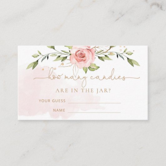 Bloemblush roze goud raden hoeveel snoepjes informatiekaartje (Voorkant)