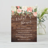 Bloemblush Roze Goud Rustiek Hout Vrijgezellenfees Kaart (Staand voorkant)