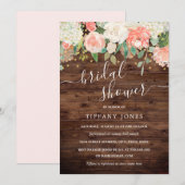 Bloemblush Roze Goud Rustiek Hout Vrijgezellenfees Kaart (Voorkant / Achterkant)