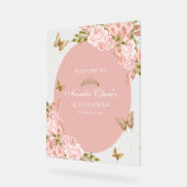 Bloemblush roze goud tiara vlinder quinceañera acryl bord (Hoek)