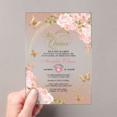 Bloemblush roze goud tiara vlinder quinceañera acryl uitnodigingen (Insitu (Draagbaar))