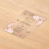 Bloemblush roze goud tiara vlinder quinceañera acryl uitnodigingen (Laagn)