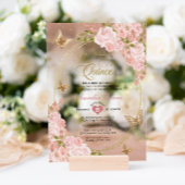 Bloemblush roze goud tiara vlinder quinceañera acryl uitnodigingen