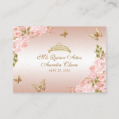 Bloemblush roze goud tiara vlinder quinceañera informatiekaartje (Achterkant)