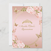 Bloemblush roze goud tiara vlinder quinceañera kaart (Achterkant)