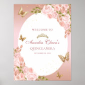 Bloemblush roze goud tiara vlinder quinceañera poster (Voorkant)