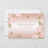 Bloemblush roze goud tiara vlinder quinceañera RSVP kaartje (Achterkant)