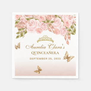 Bloemblush roze goud tiara vlinder quinceañera servet