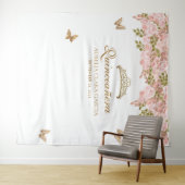 Bloemblush roze goud tiara vlinder quinceañera wandkleed (In Situ (horizontaal))