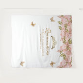 Bloemblush roze goud tiara vlinder quinceañera wandkleed (Voorkant (horizontaal))