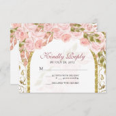 Bloemblush roze gouden boog Quinceañera RSVP Kaartje (Voorkant / Achterkant)