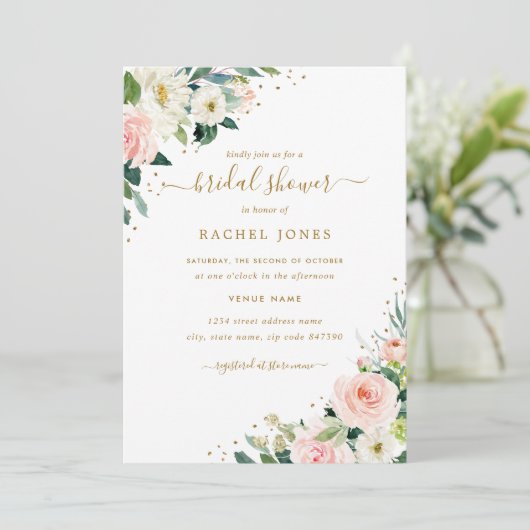 Bloemblush roze gouden bruiloft Vrijgezellenfeest Kaart (Staand voorkant)