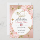 Bloemblush roze gouden vlinder Foto Quinceañera Kaart (Voorkant)