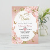 Bloemblush roze gouden vlinder Foto Quinceañera Kaart (Staand voorkant)