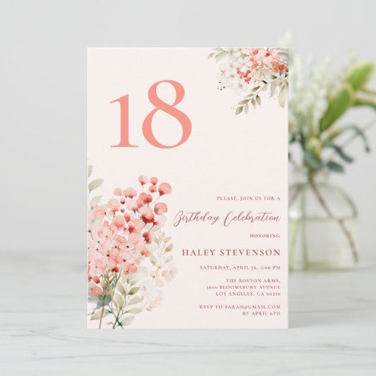 Bloemblush roze grillige 18e verjaardag kaart (Staand voorkant)