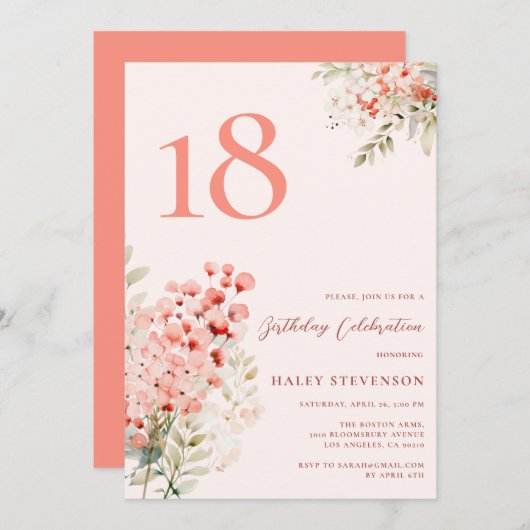 Bloemblush roze grillige 18e verjaardag kaart (Voorkant / Achterkant)