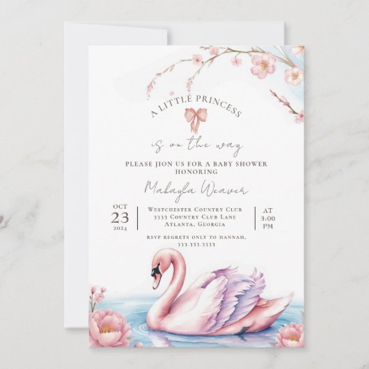 Bloemblush roze lint zwaan gouden Baby shower Kaart (Voorkant)