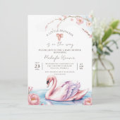 Bloemblush roze lint zwaan gouden Baby shower Kaart (Staand voorkant)