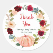 Bloemblush roze pompoen Baby shower Dank u Ronde Sticker (Voorkant)