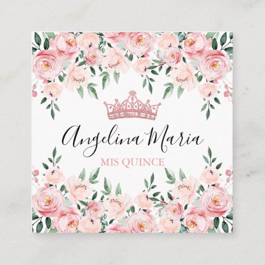 Bloemblush Roze Quinceanera QR Code RSVP Informatiekaartje (Achterkant)