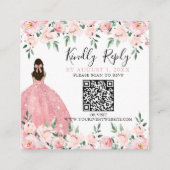 Bloemblush Roze Quinceanera QR Code RSVP Informatiekaartje (Voorkant)