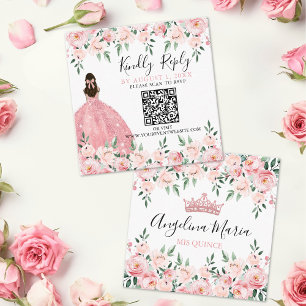 Bloemblush Roze Quinceanera QR Code RSVP Informatiekaartje