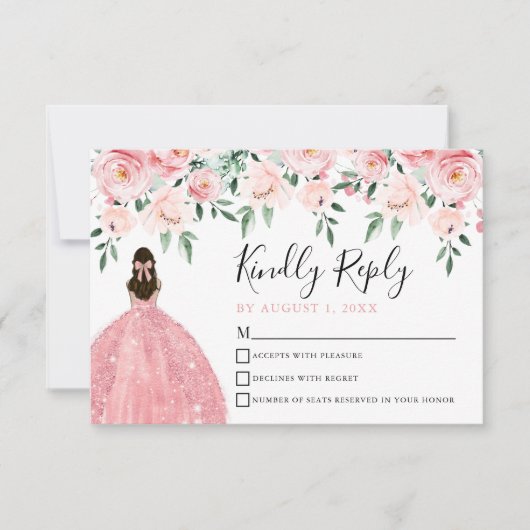 Bloemblush roze Quinceanera RSVP-kaart RSVP Kaartje (Voorkant)