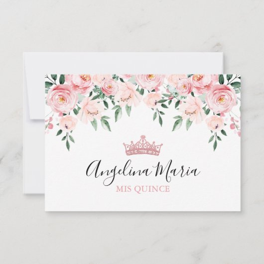 Bloemblush roze Quinceanera RSVP-kaart RSVP Kaartje (Achterkant)