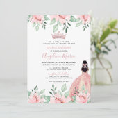 Bloemblush roze Quinceañera uitnodiging (Staand voorkant)